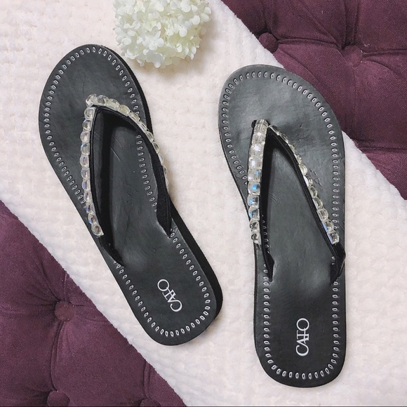 Cato | Shoes | 525 Cato Embellished Platform Flip Flops Black Size |  Poshmark